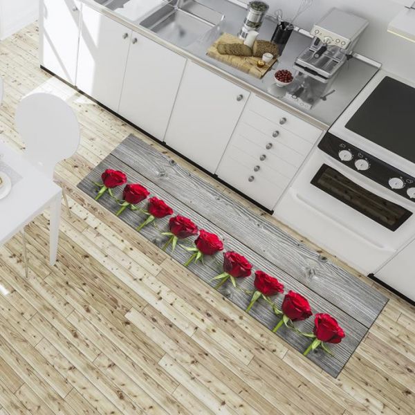 Tappeti Cucina 3.40 metri ,3D Rosa Rosse Tappeto da Cucina