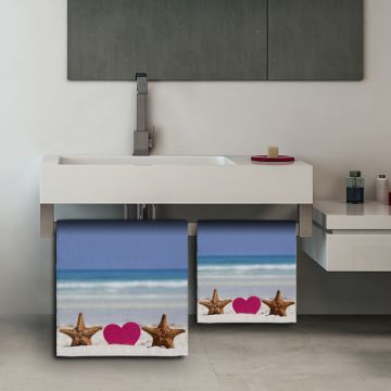 Coppia Salviette Bagno Starfish and Heart