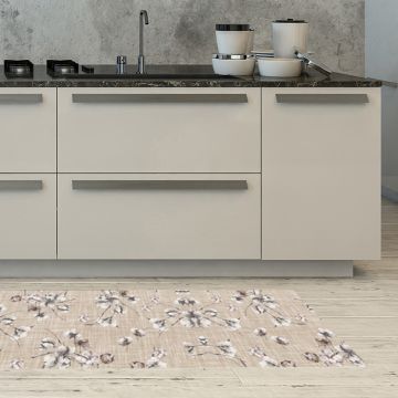 Tappeto Cucina Beige Flowers