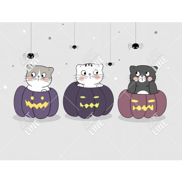 Coppia Tovagliette Halloween Cat and Pumpkins